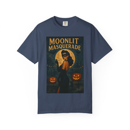 Moonlit Masquerade Halloween Unisex T-Shirt – Retro Vintage Masquerade Ball Graphic Tee, Spooky Horror Top - Madame Soulière