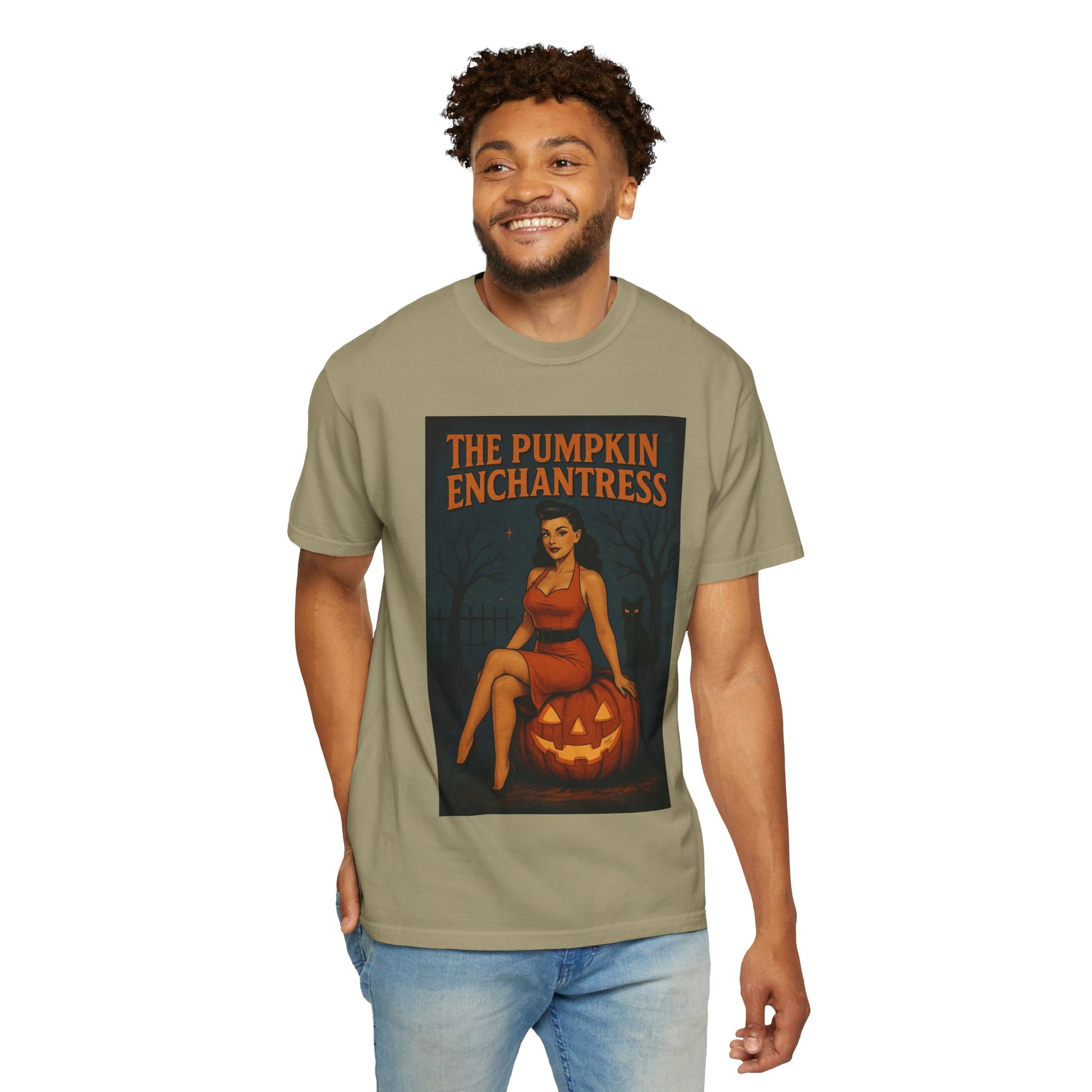 The Pumpkin Enchantress Halloween Unisex T-Shirt – Retro Witch Graphic Tee, Vintage Pumpkin Horror Top, Spooky Unisex Scary Season Shirt - Madame Soulière