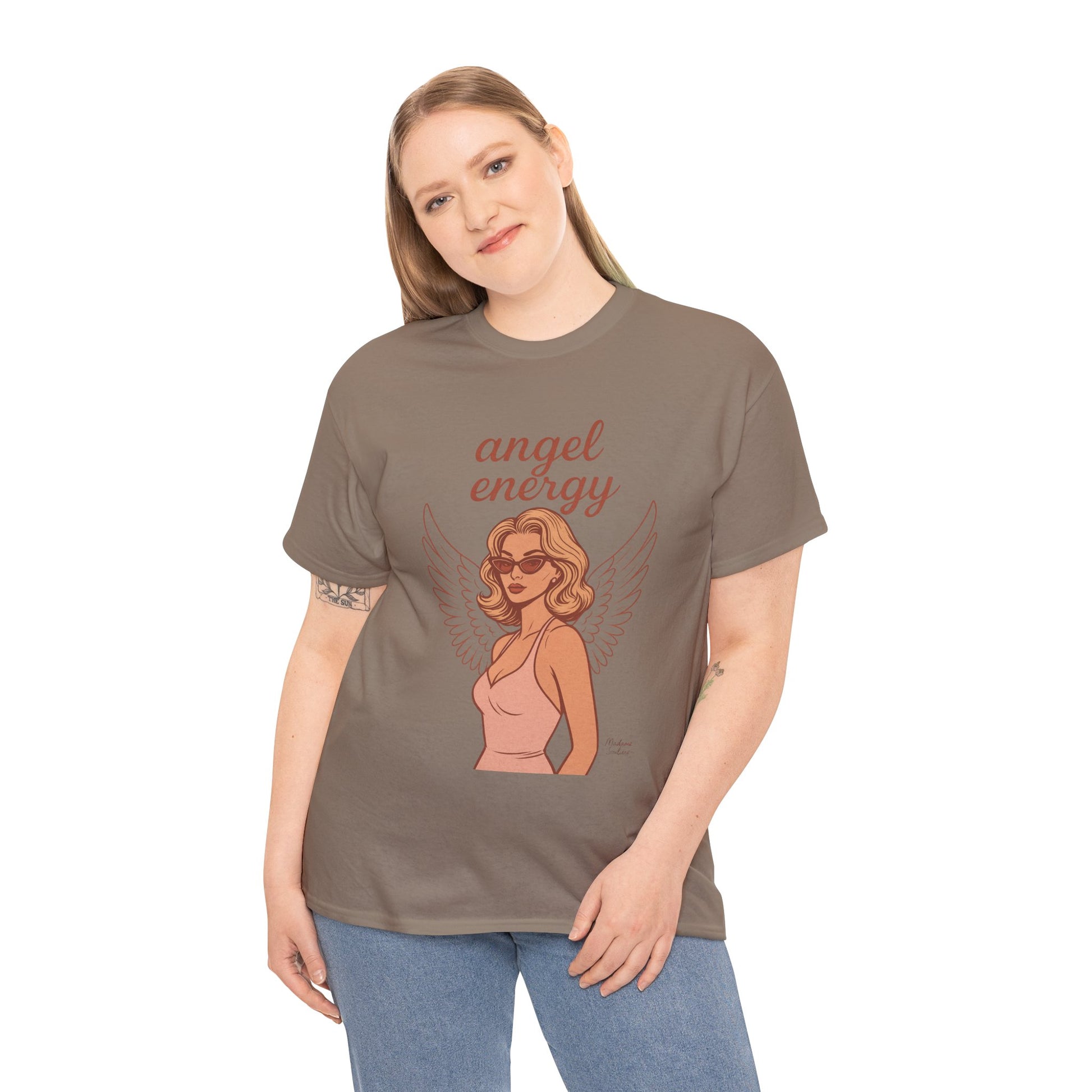 Angel Energy Unisex T-Shirt – Vintage Retro Graphic Tee, Spiritual Pin Up Shirt, Feminine Aesthetic Empowerment Top - Madame Soulière