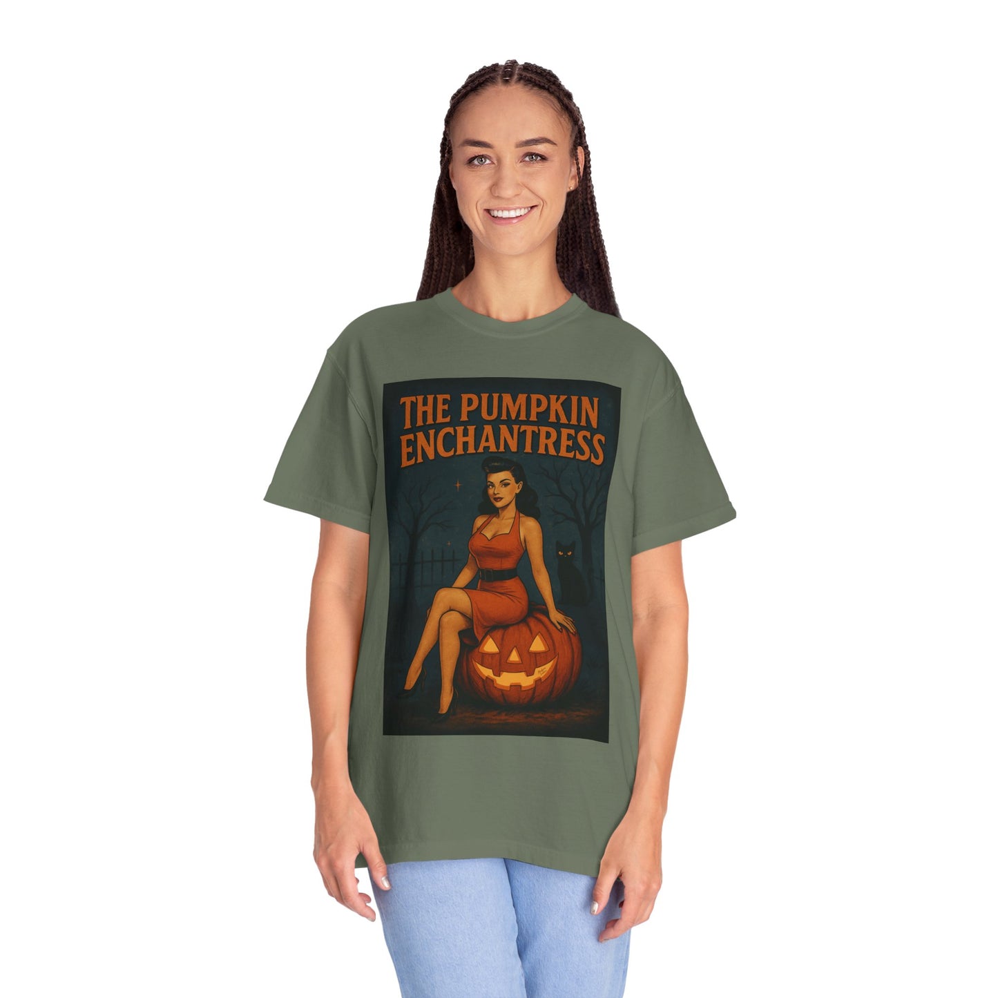 The Pumpkin Enchantress Halloween Unisex T-Shirt – Retro Witch Graphic Tee, Vintage Pumpkin Horror Top, Spooky Unisex Scary Season Shirt - Madame Soulière