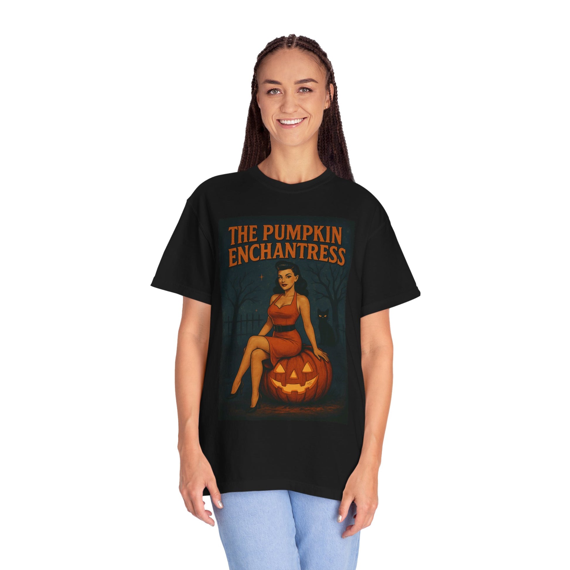 The Pumpkin Enchantress Halloween Unisex T-Shirt – Retro Witch Graphic Tee, Vintage Pumpkin Horror Top, Spooky Unisex Scary Season Shirt - Madame Soulière