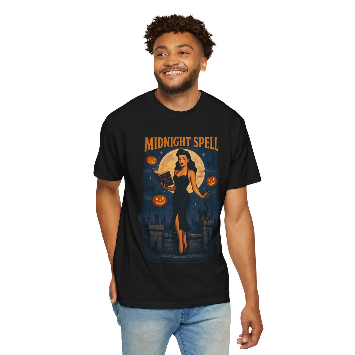 Midnight Spell Halloween Unisex T-Shirt – Retro Witch Graphic Tee, Vintage Spooky Horror Top, Scary Season Shirt - Madame Soulière