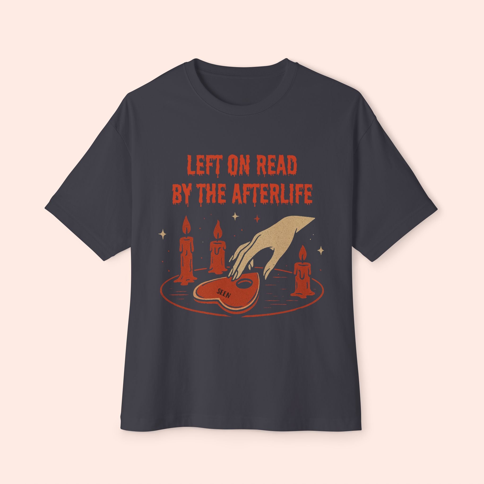 Left on Read by the Afterlife – Vintage Halloween Long Boxy T-Shirt