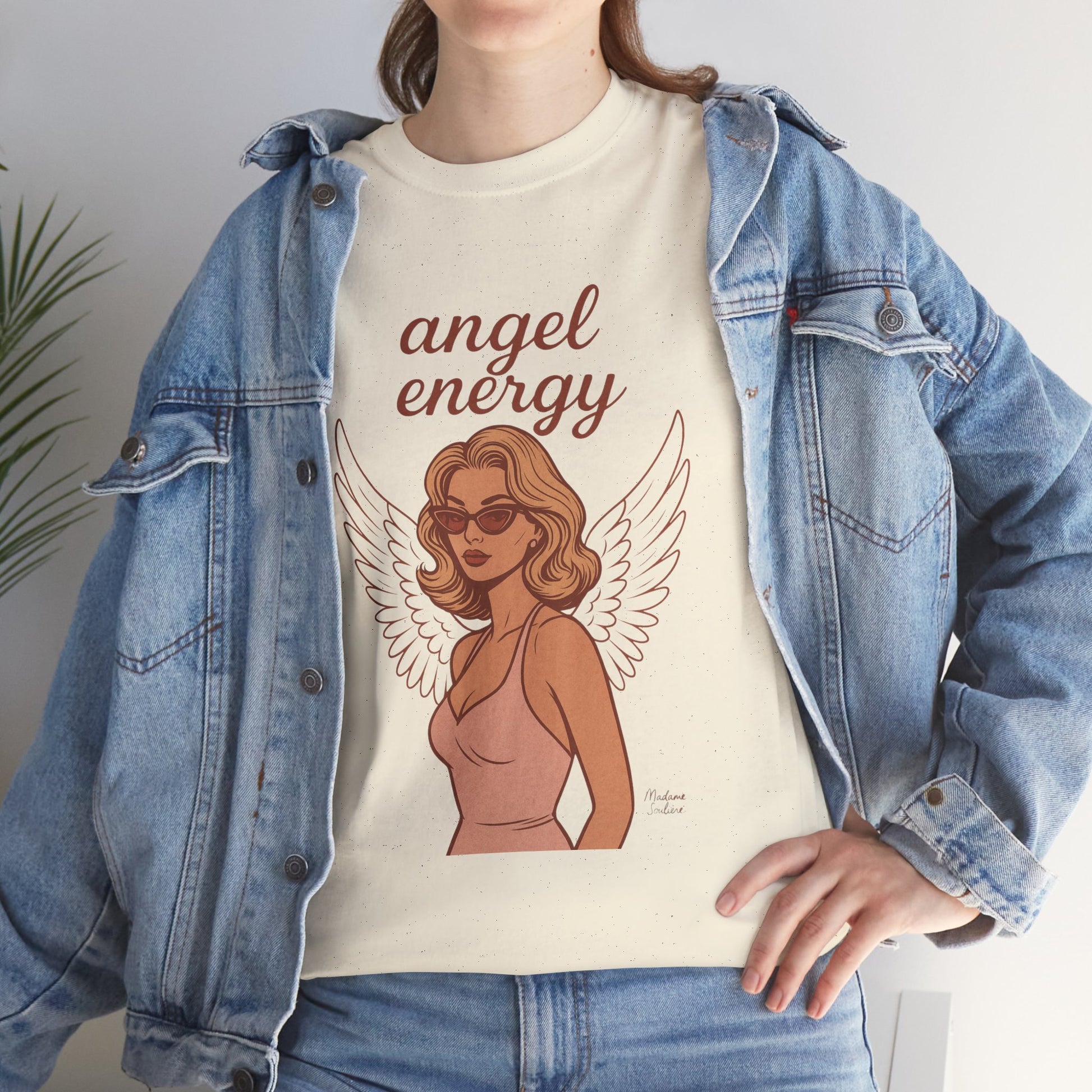 Angel Energy Unisex T-Shirt – Vintage Retro Graphic Tee, Spiritual Pin Up Shirt, Feminine Aesthetic Empowerment Top - Madame Soulière