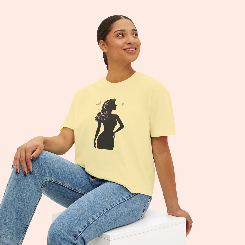 Divine Feminine Silhouette – Retro Celestial Graphic Boxy T-Shirt