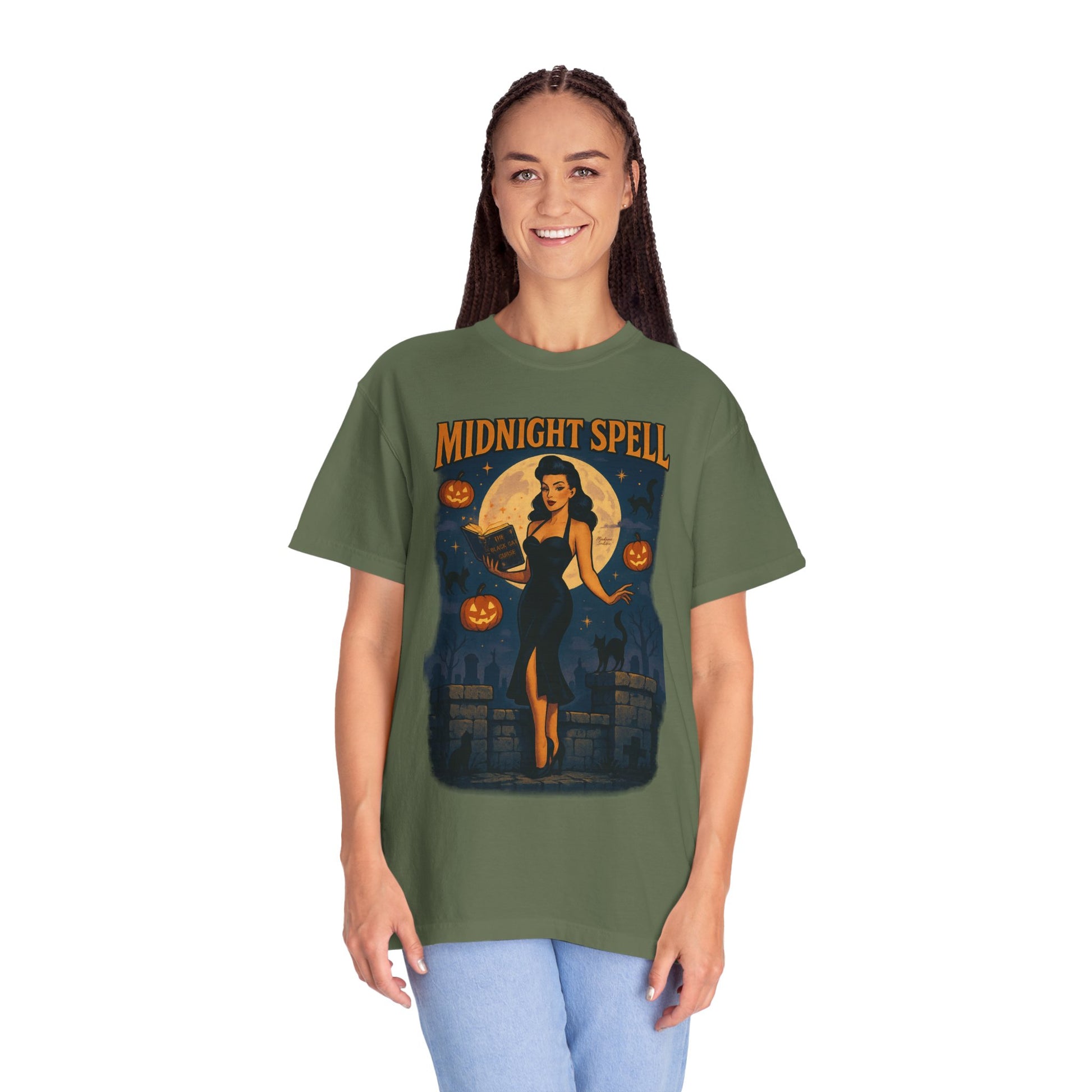 Midnight Spell Halloween Unisex T-Shirt – Retro Witch Graphic Tee, Vintage Spooky Horror Top, Scary Season Shirt - Madame Soulière