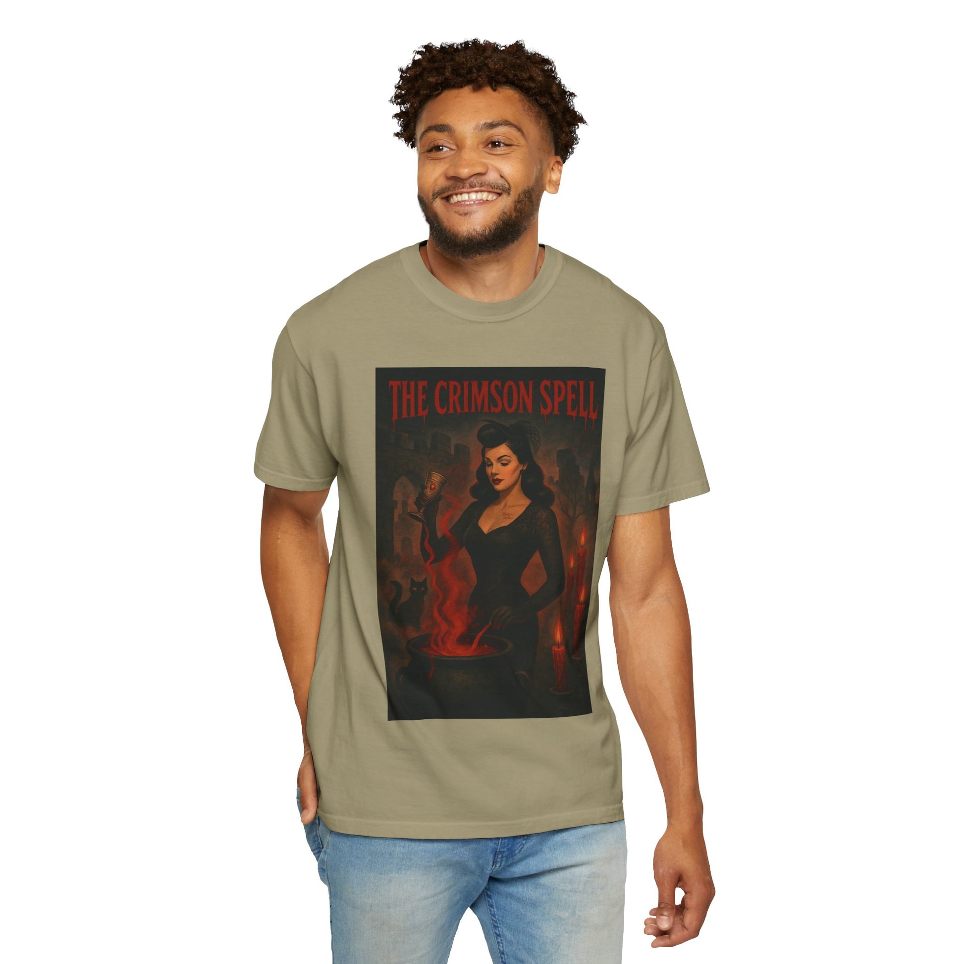 The Crimson Spell Halloween Unisex T-Shirt – Retro Witch Graphic Tee, Vintage Horror Spooky Top,  Scary Season Shirt - Madame Soulière