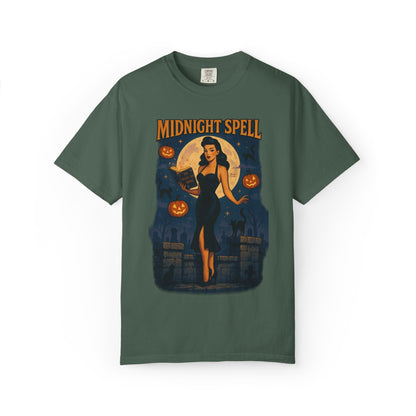 Midnight Spell Halloween Unisex T-Shirt – Retro Witch Graphic Tee, Vintage Spooky Horror Top, Scary Season Shirt - Madame Soulière