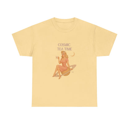 Cosmic Tea Time 111 Unisex T-Shirt – Retro Vintage Graphic Tee, Angel Number Shirt, Spiritual Pin Up Top, Unisex Cosmic Vibes Tee - Madame Soulière