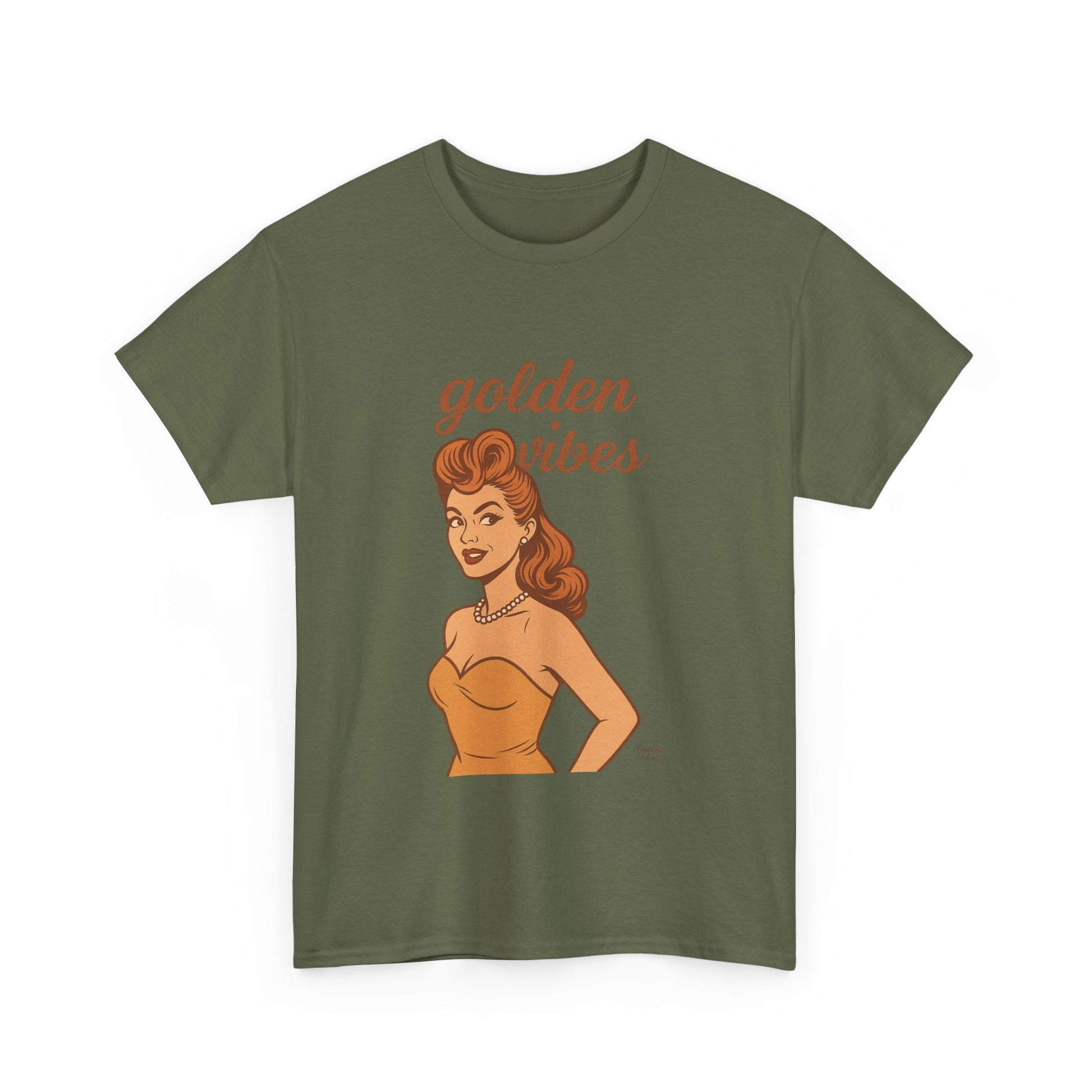 Golden Vibes – Retro Pin-Up Graphic Tee | Unisex Vintage Aesthetic T-Shirt - Madame Soulière