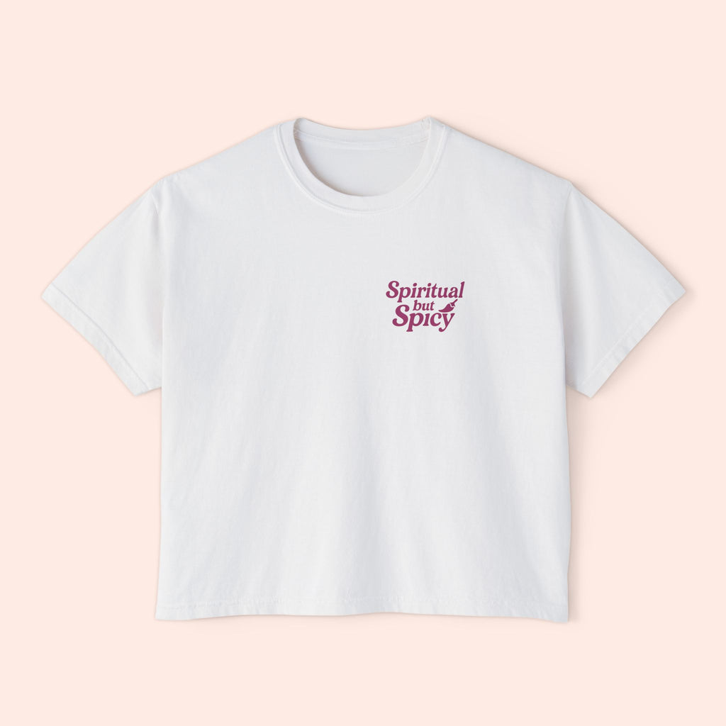 Spiritual but Spicy – Retro Mini Print Boxy T-Shirt