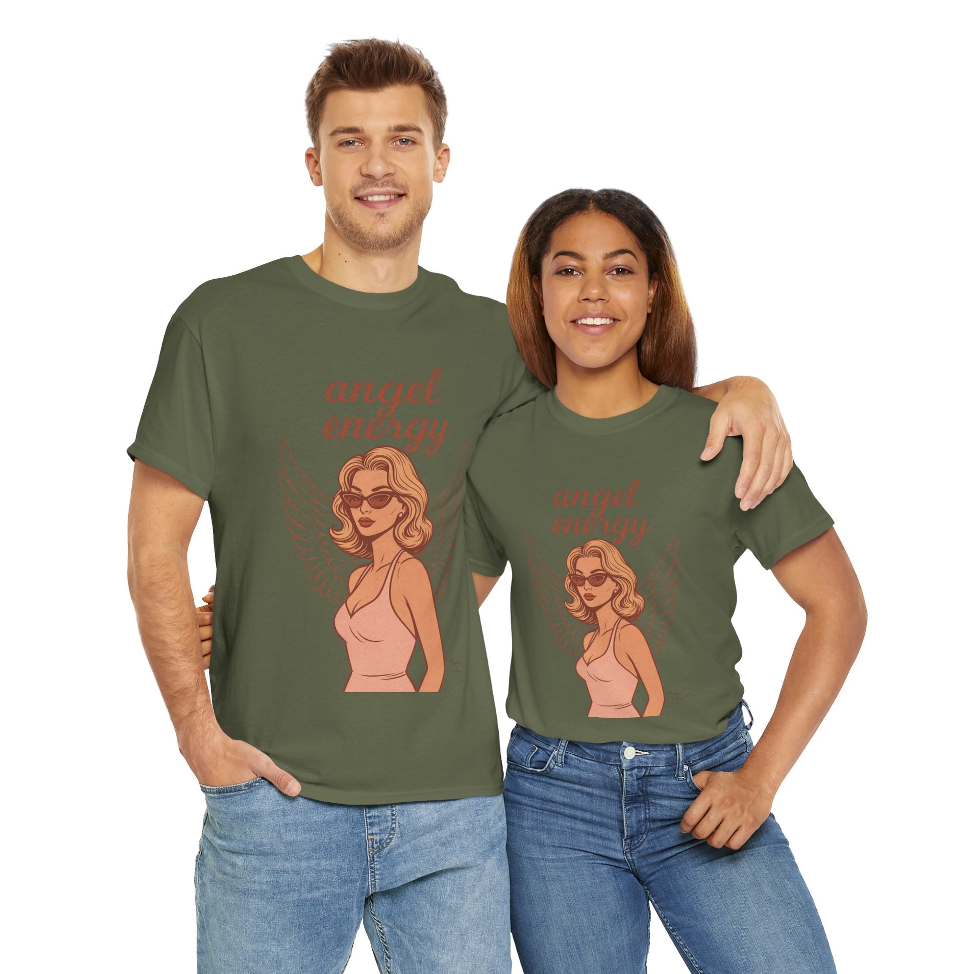 Angel Energy Unisex T-Shirt – Vintage Retro Graphic Tee, Spiritual Pin Up Shirt, Feminine Aesthetic Empowerment Top - Madame Soulière