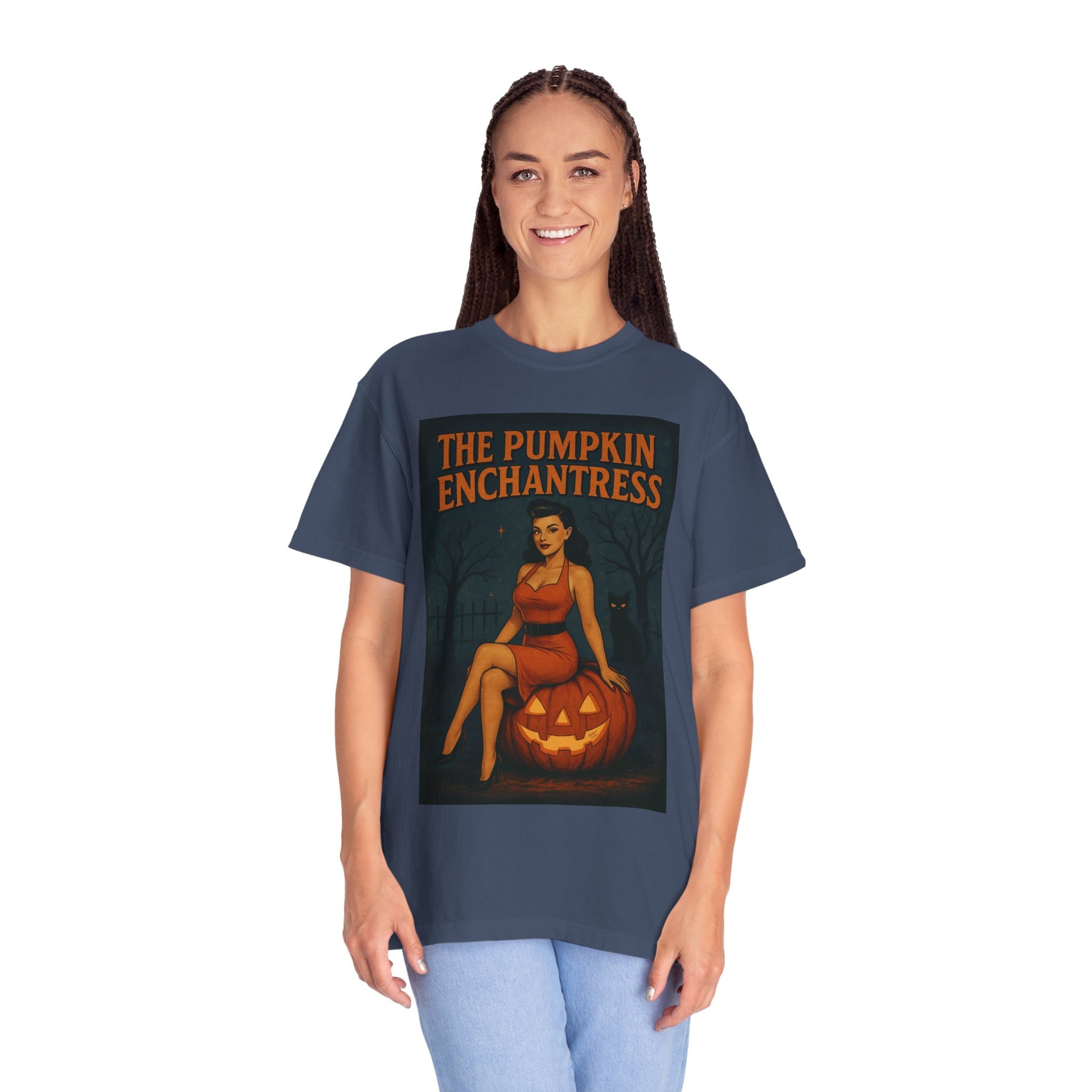 The Pumpkin Enchantress Halloween Unisex T-Shirt – Retro Witch Graphic Tee, Vintage Pumpkin Horror Top, Spooky Unisex Scary Season Shirt - Madame Soulière