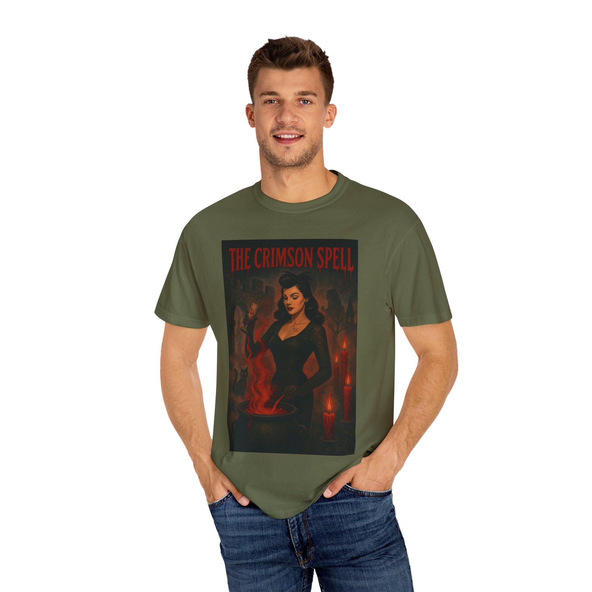 The Crimson Spell Halloween Unisex T-Shirt – Retro Witch Graphic Tee, Vintage Horror Spooky Top,  Scary Season Shirt - Madame Soulière