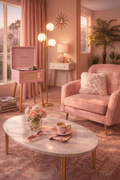 Pink Retro Record Player, Mid-Century Living Room Decor