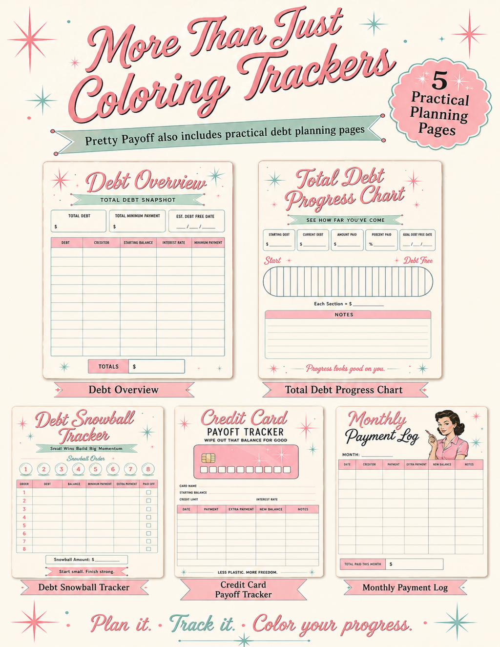 Pretty Payoff – Debt Coloring Tracker Bundle