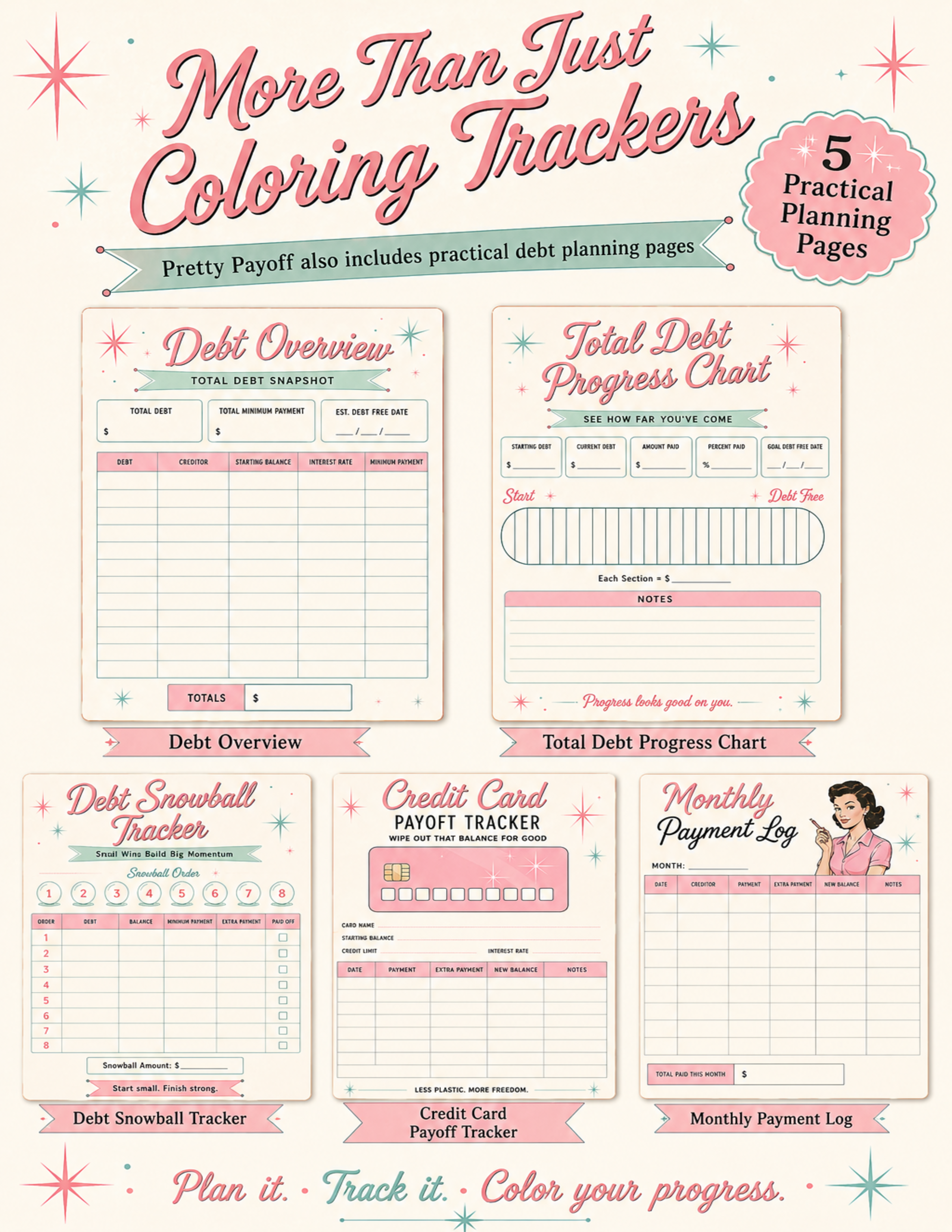 Pretty Payoff – Debt Coloring Tracker Bundle